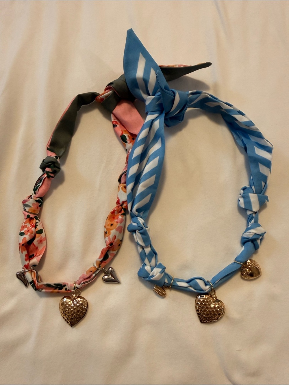 Blue Scarf Necklace with Gold Heart Charm